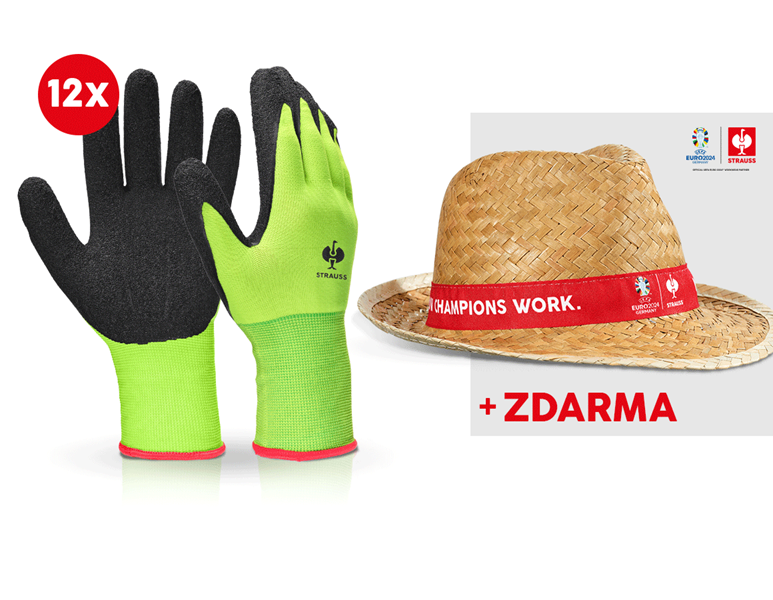 12x Latexové rukavice Senso Grip +klobouk EURO2024