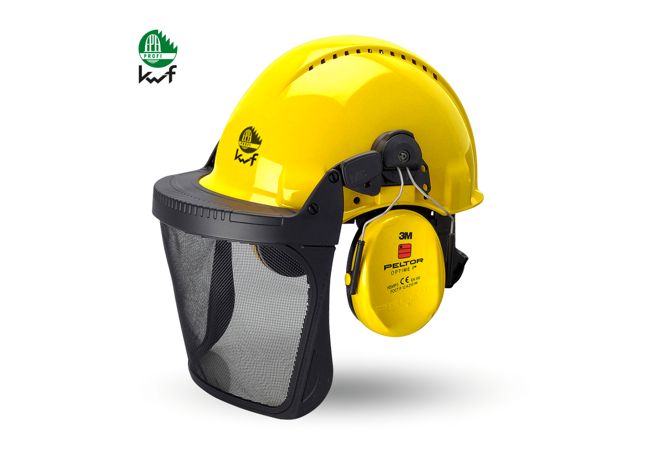 Ochranné přilby: Kombinace lesnické ochranné přilby KWF + žlutá