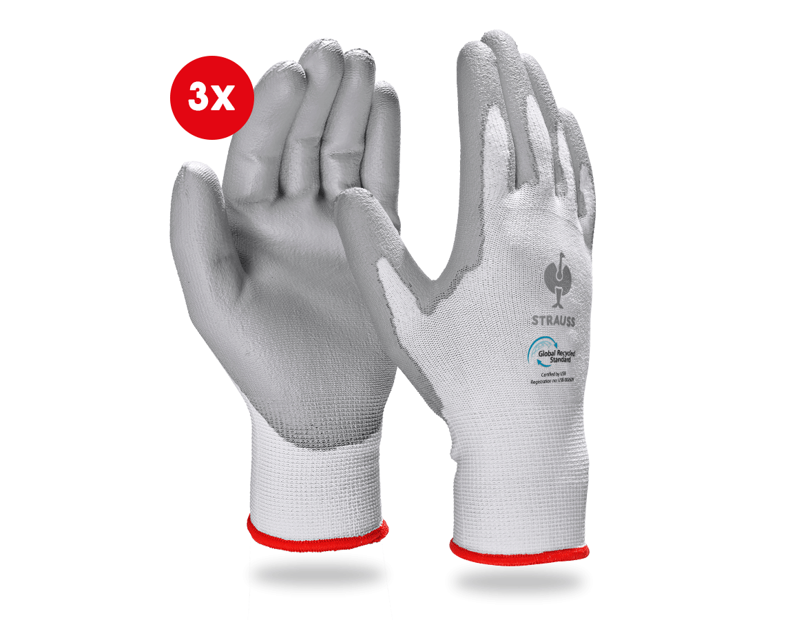 Povrstvené: e.s. PU rukavice recycled, 3 páry + šedá/bílá