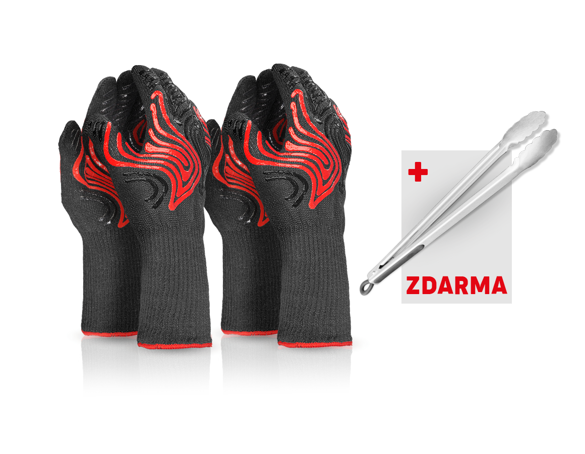 Pracovní ochrana: 2x Ochranné rukavice Heat-Expert + gril. kleště