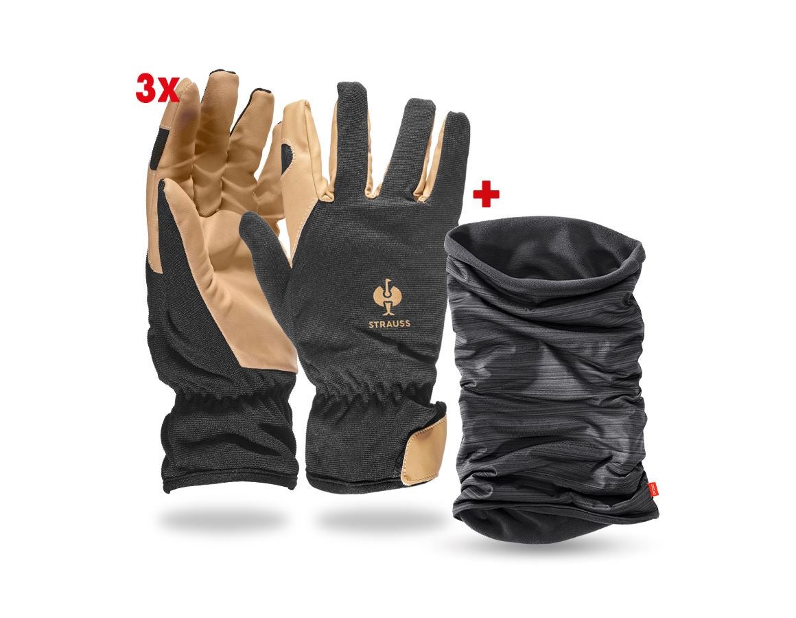 Sady | Příslušenství: 3x Montážní zimní rukavice+ e.s.multifunkční šátek + černá/hnědá