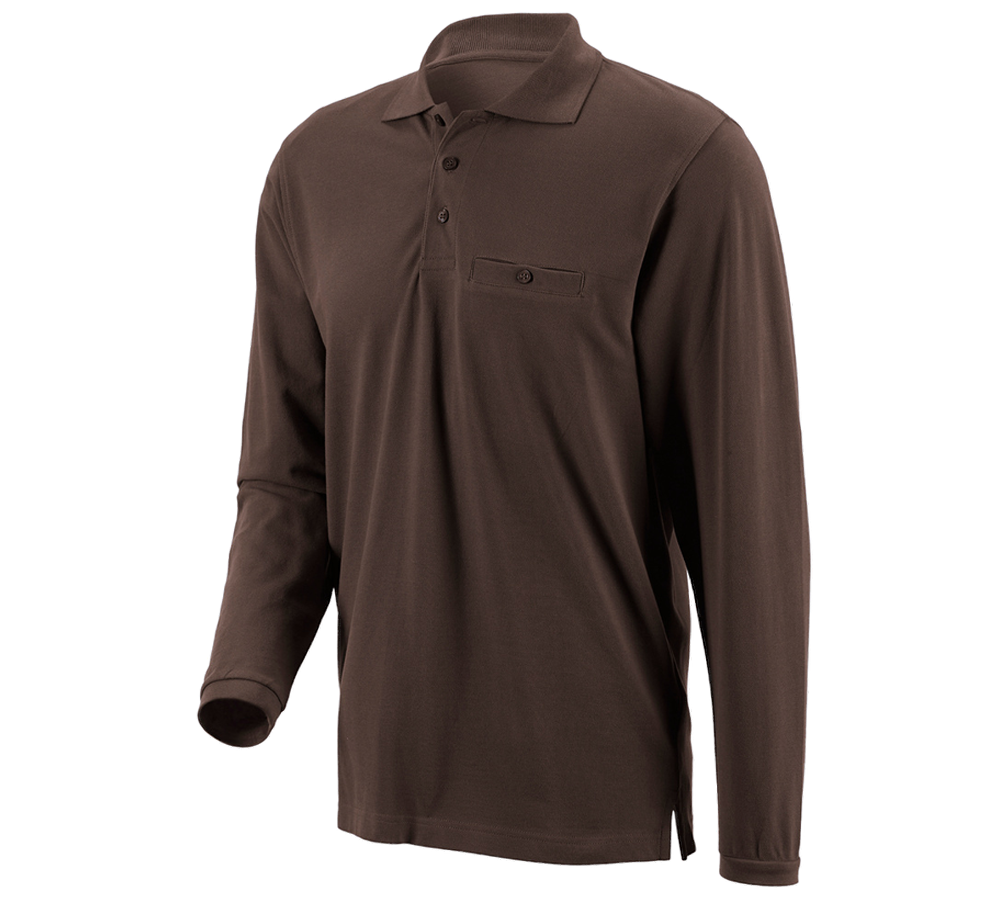Trička, svetry & košile: e.s. Longsleeve-Polo tričko cotton Pocket + kaštan