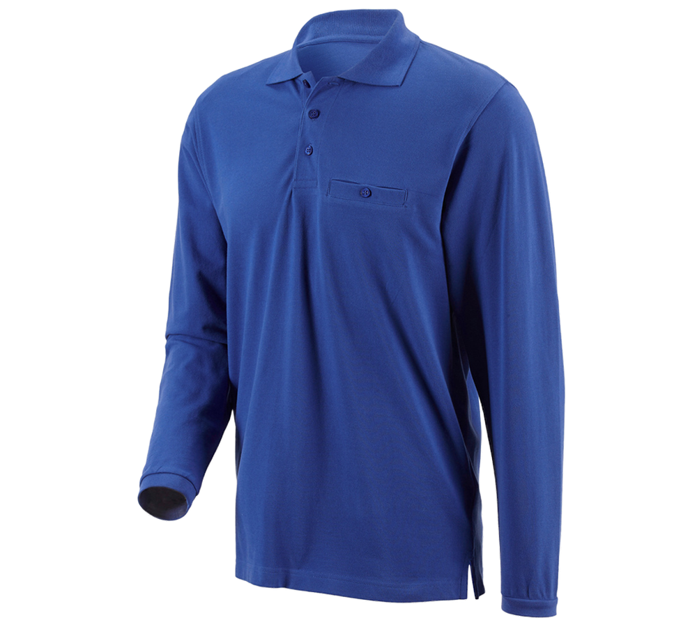 Témata: e.s. Longsleeve-Polo tričko cotton Pocket + modrá chrpa