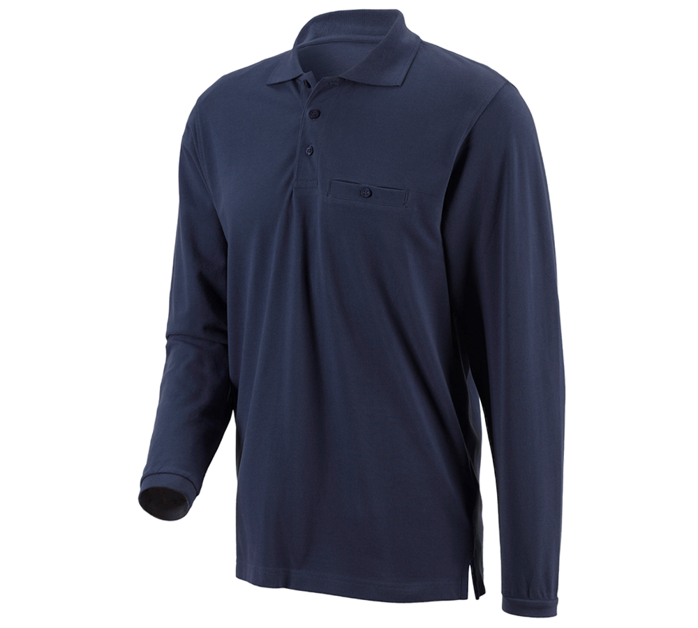 Trička, svetry & košile: e.s. Longsleeve-Polo tričko cotton Pocket + tmavomodrá