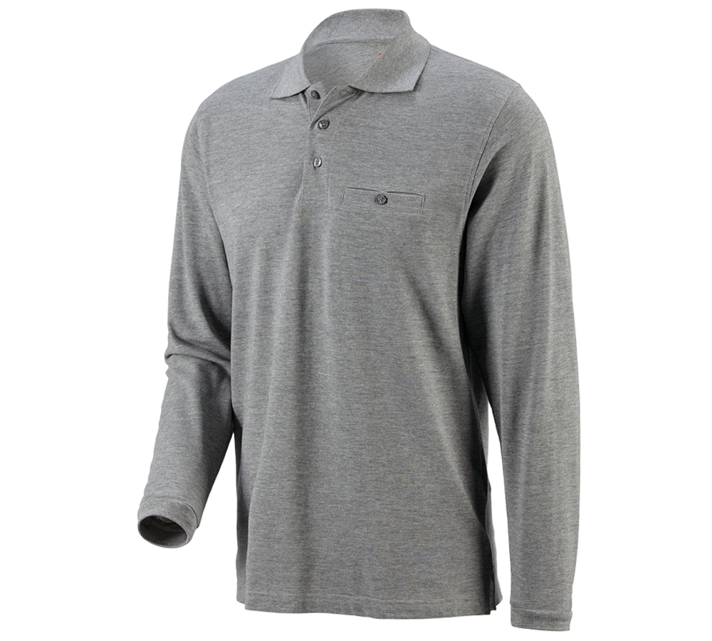 Témata: e.s. Longsleeve-Polo tričko cotton Pocket + šedý melír