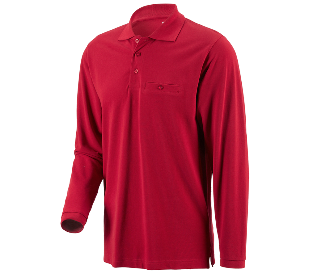 Témata: e.s. Longsleeve-Polo tričko cotton Pocket + červená