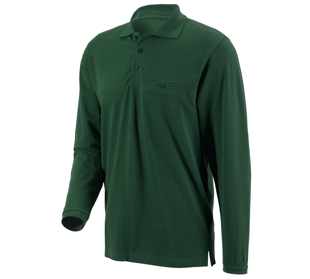 Témata: e.s. Longsleeve-Polo tričko cotton Pocket + zelená