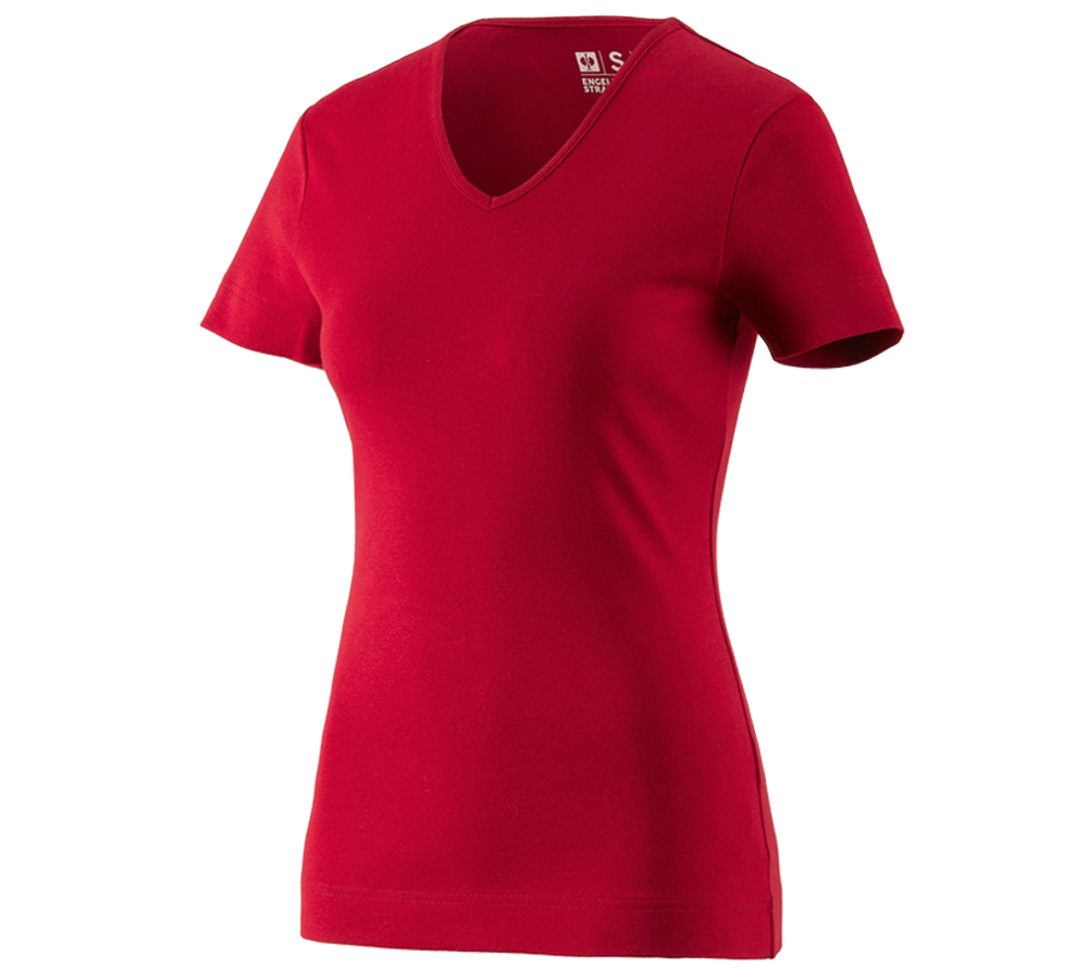 Trička | Svetry | Košile: e.s. Tričko cotton V-Neck, dámské + ohnivě červená