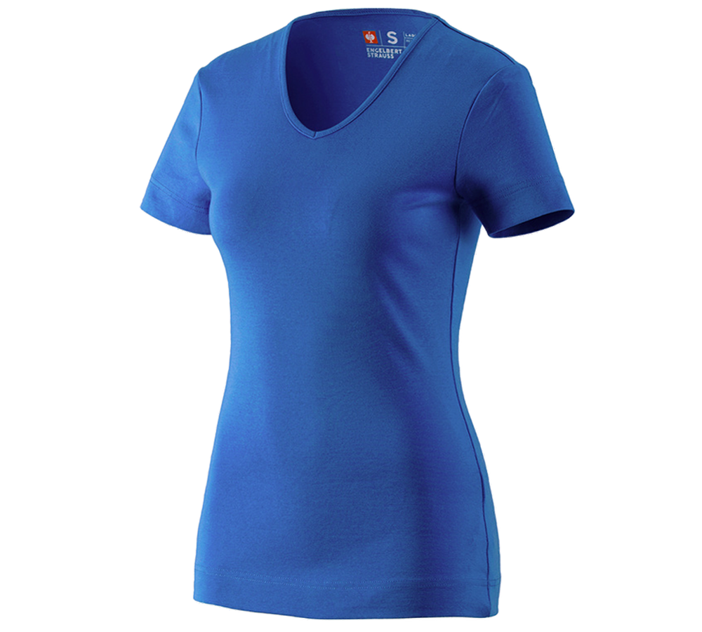Trička | Svetry | Košile: e.s. Tričko cotton V-Neck, dámské + enciánově modrá