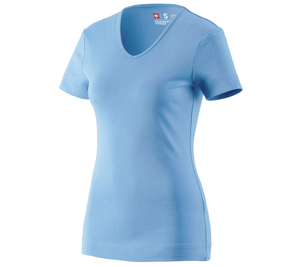 Trička | Svetry | Košile: e.s. Tričko cotton V-Neck, dámské + azurově modrá