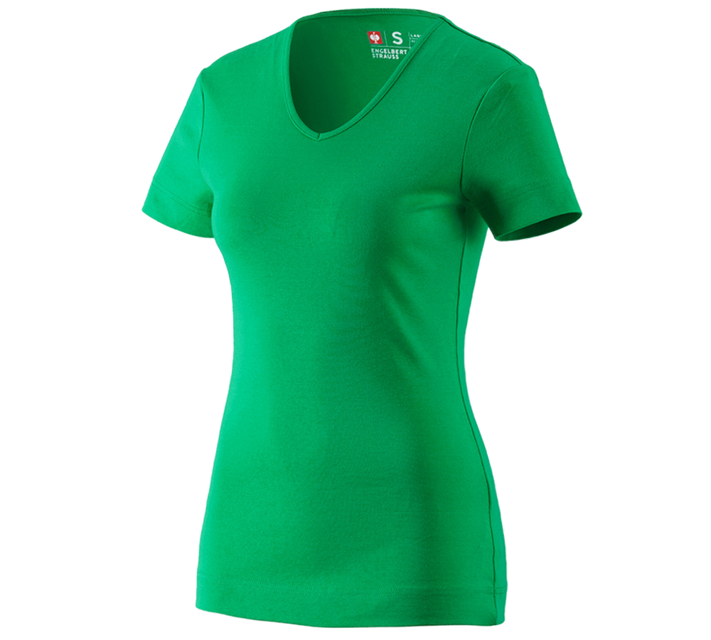 Trička | Svetry | Košile: e.s. Tričko cotton V-Neck, dámské + trávově zelená