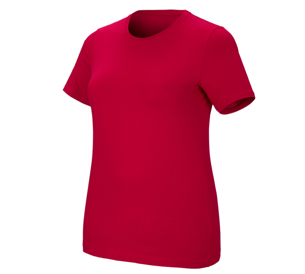 Témata: e.s. Tričko cotton stretch, dámské, plus fit + ohnivě červená
