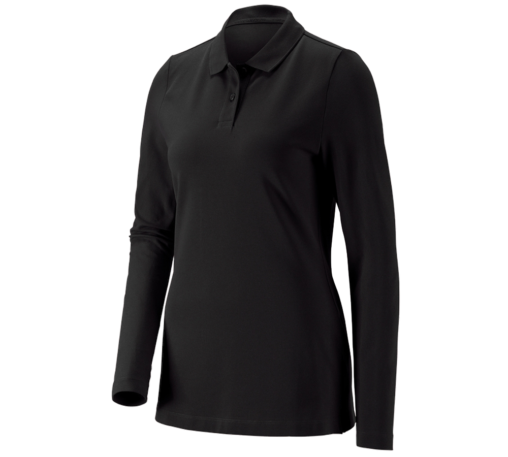 Trička | Svetry | Košile: e.s. Pique-Polo longsleeve cotton stretch,dámská + černá