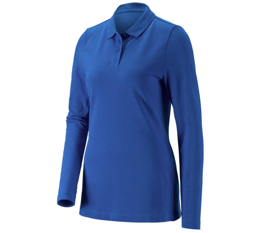 Trička | Svetry | Košile: e.s. Pique-Polo longsleeve cotton stretch,dámská + enciánově modrá