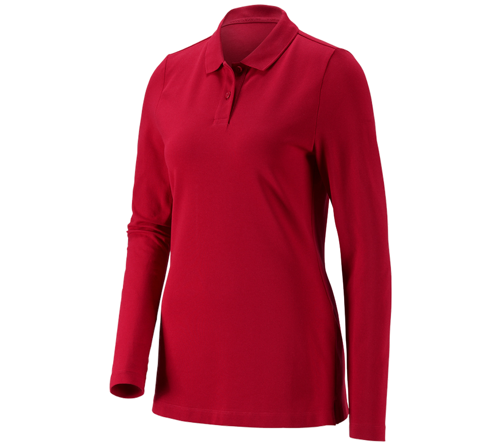 Trička | Svetry | Košile: e.s. Pique-Polo longsleeve cotton stretch,dámská + ohnivě červená