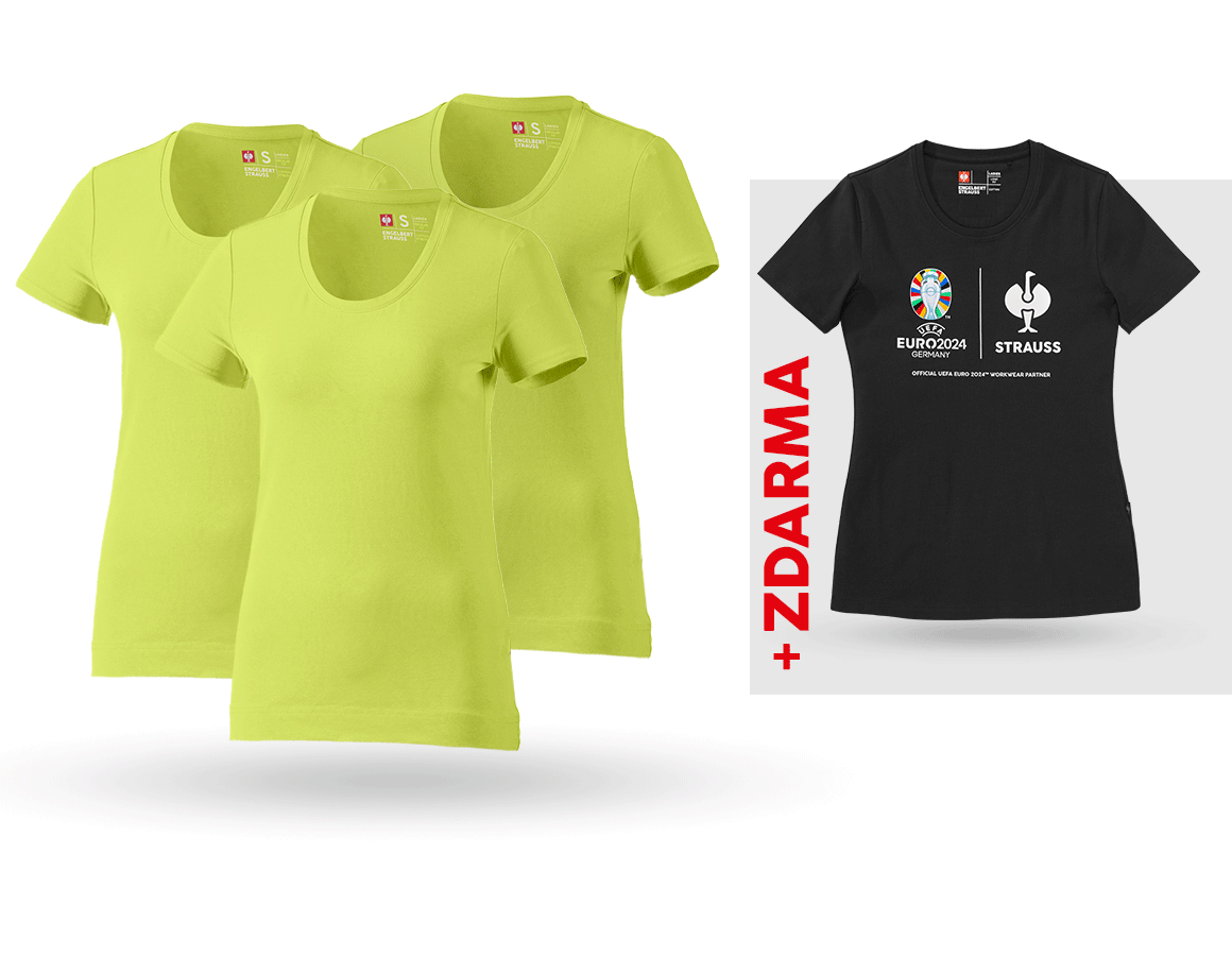 Oděvy: SADA: 3x bavlněné streč. triko, dámské + triko + májové zelená
