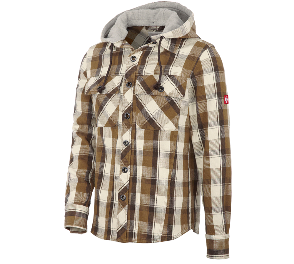 Trička, svetry & košile: Košile s kapucí e.s.roughtough + kůra/vlašský ořech/přírodní