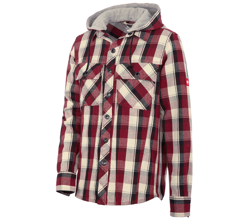 Trička, svetry & košile: Košile s kapucí e.s.roughtough + rubínová/černá/přírodní