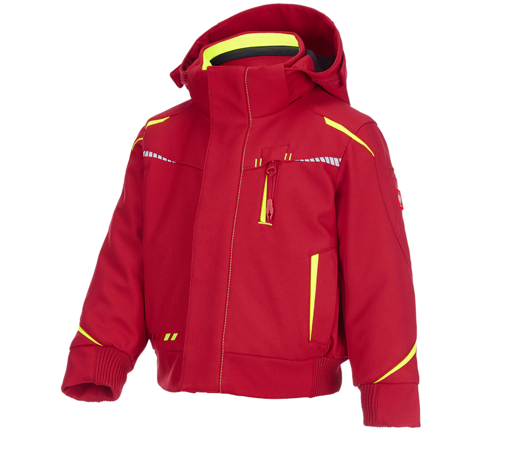 Bundy: Zimní softshellová bunda e.s.motion 2020, dětská + ohnivě červená/výstražná žlutá