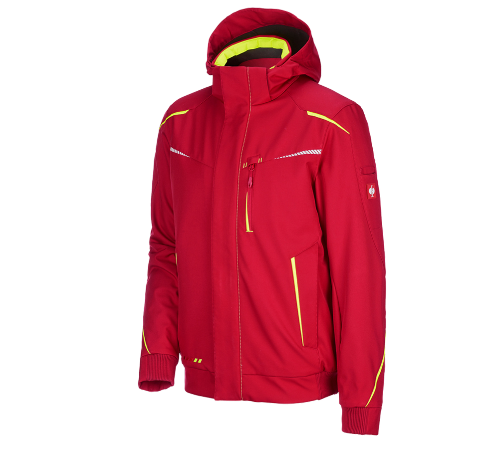 Pracovní bundy: Zimní softshellová bunda e.s.motion 2020, pánská + ohnivě červená/výstražná žlutá