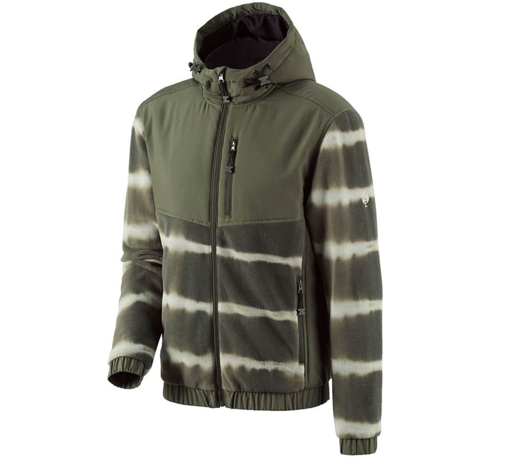 Pracovní bundy: Fleecová bunda s kapucí hyb tie-dye e.s.motion ten + maskovací zelená/rašelinová zelená