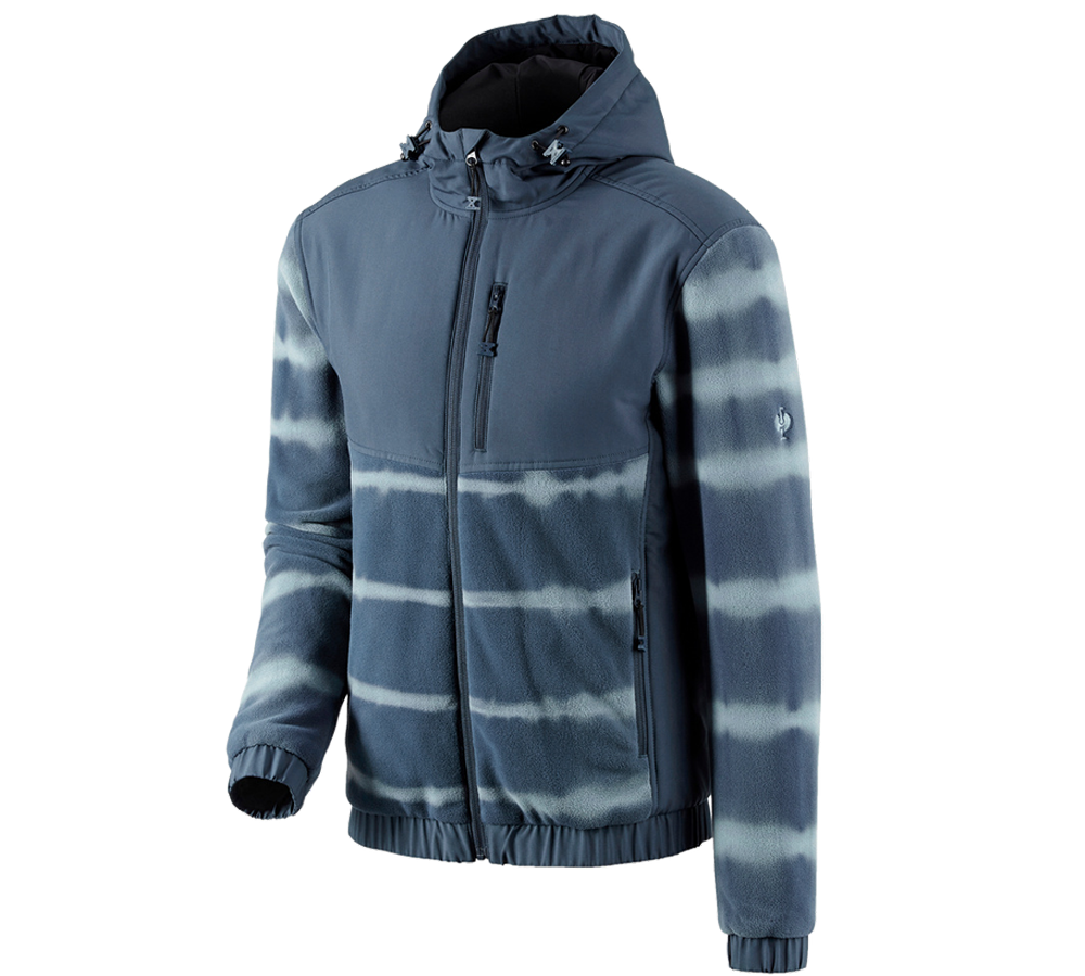 Pracovní bundy: Fleecová bunda s kapucí hyb tie-dye e.s.motion ten + břidlicová modrá/kouřově modrá