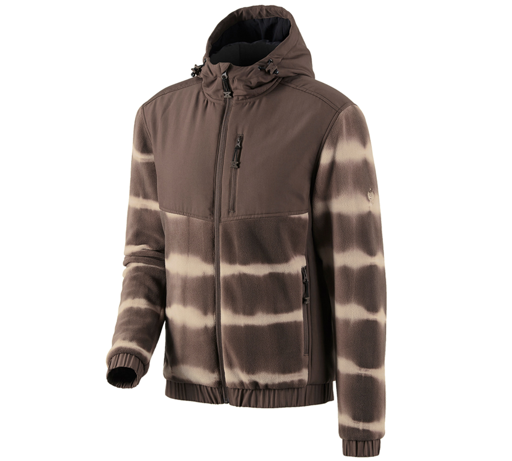 Pracovní bundy: Fleecová bunda s kapucí hyb tie-dye e.s.motion ten + kaštan/pekanová hnědá