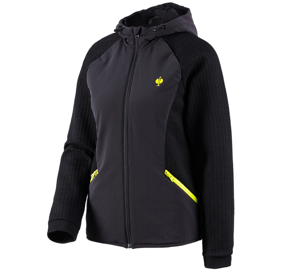 Pracovní bundy: Úpletová bunda s kapucí hybrid e.s.trail, dámská + černá/acidově žlutá