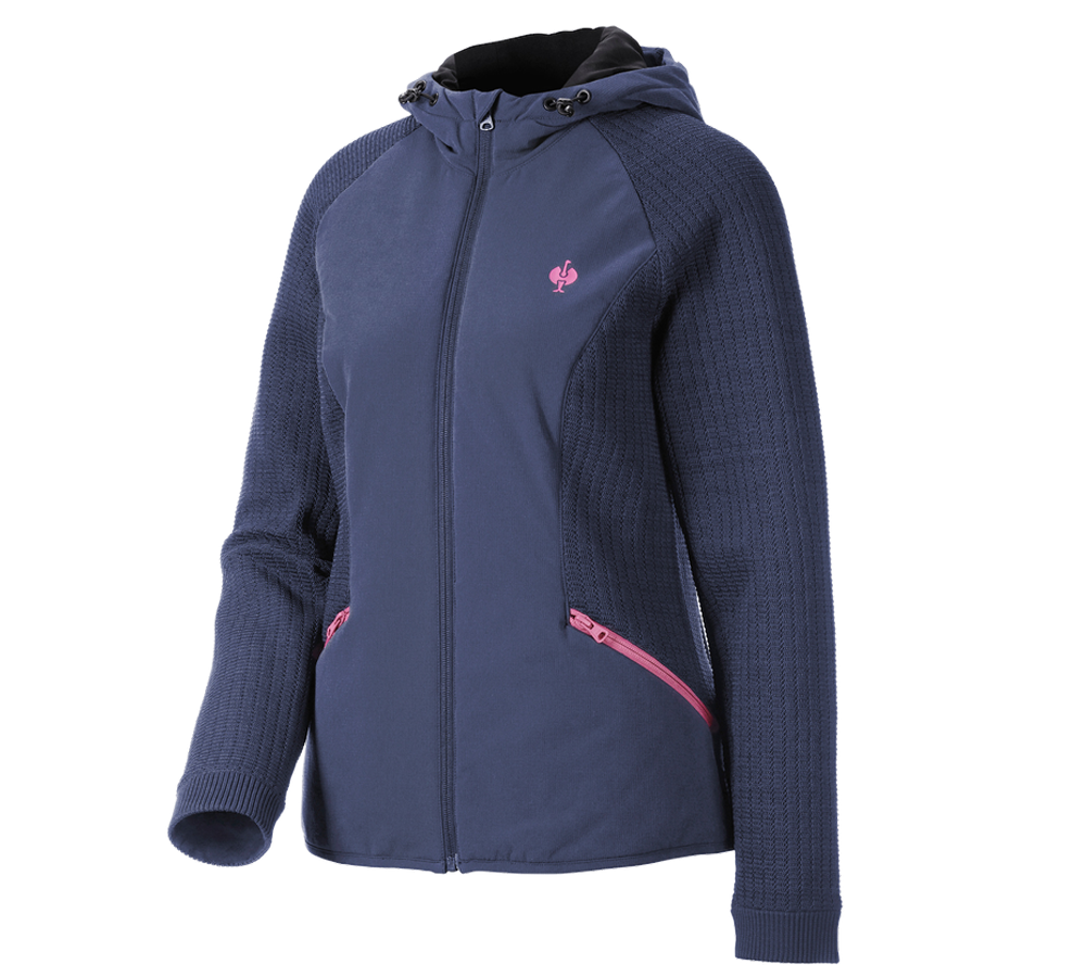 Témata: Úpletová bunda s kapucí hybrid e.s.trail, dámská + hlubinněmodrá/tara pink