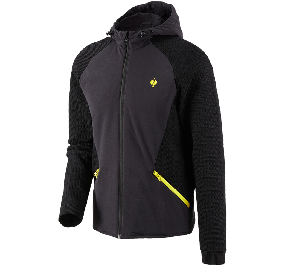 Oděvy: Úpletová bunda s kapucí hybrid e.s.trail + černá/acidově žlutá