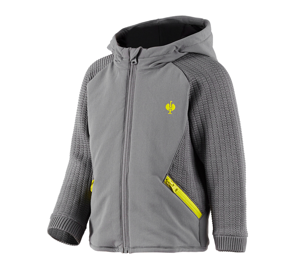 Bundy: Úpletová bunda s kapucí hybrid e.s.trail, dětský + čedičově šedá/acidově žlutá