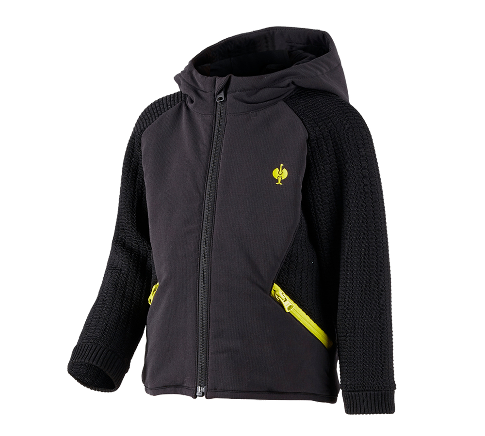 Bundy: Úpletová bunda s kapucí hybrid e.s.trail, dětský + černá/acidově žlutá