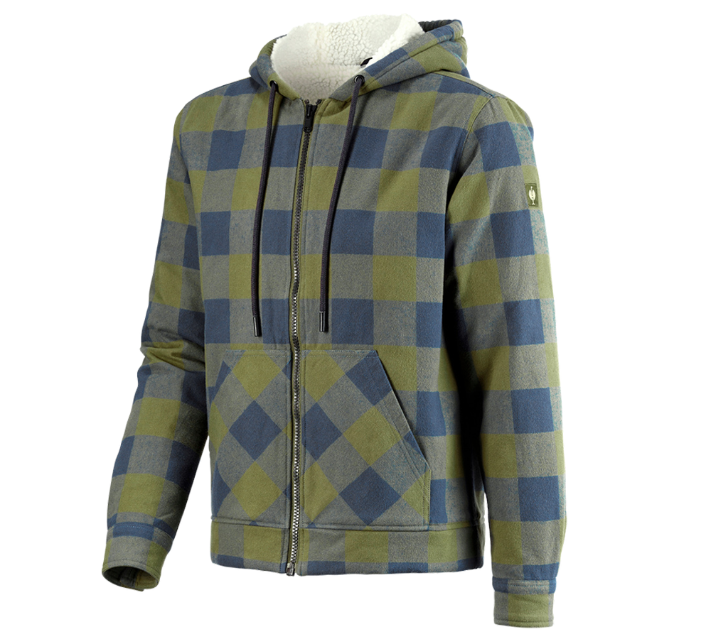 Pracovní bundy: Károvaná bunda s kapucí e.s.iconic + horská zelená/oxidově modrá