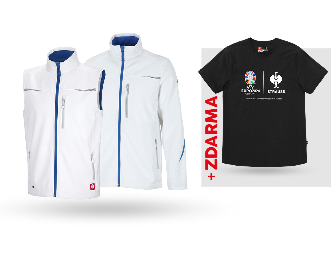 Oděvy: SADA:Softsh.bunda + vesta e.s.motion 2020 + Tričko + bílá/enciánově modrá