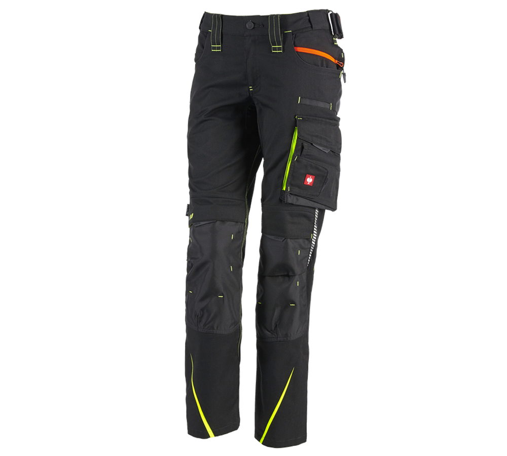 Pracovní kalhoty: Dámské kalhoty e.s.motion 2020 zimní + černá/výstražná žlutá/výstražná oranžová