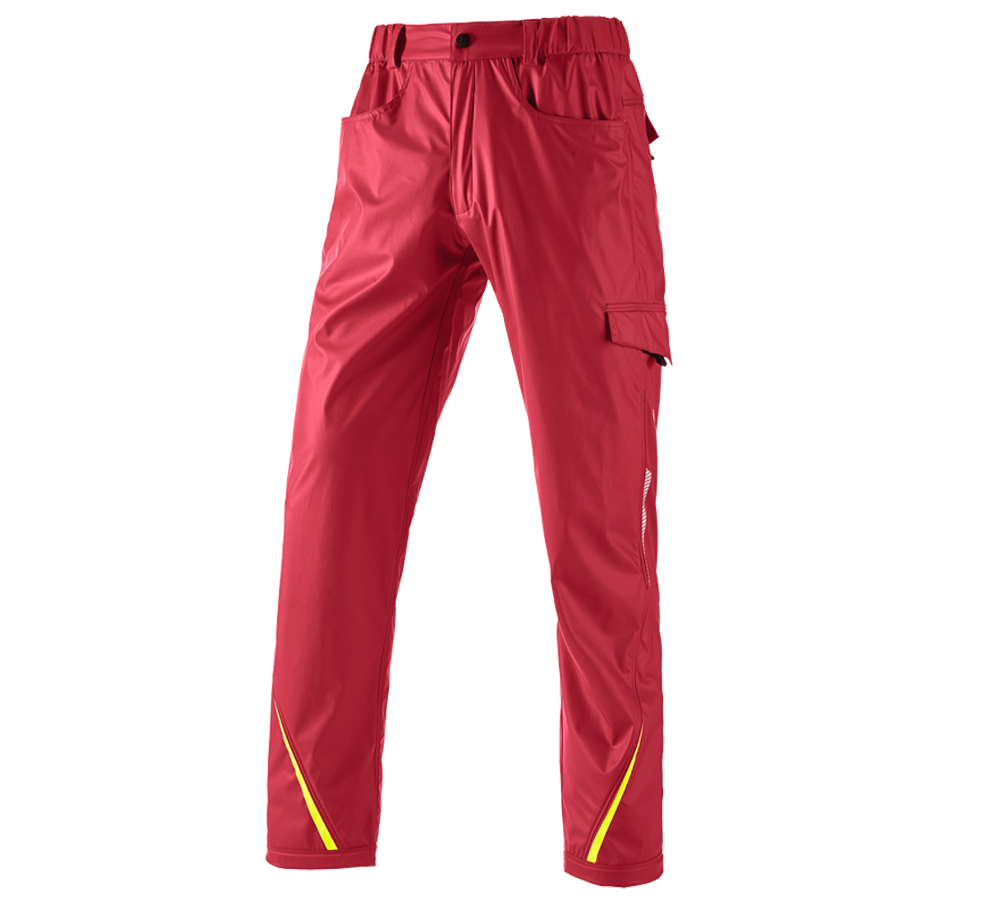 Pracovní kalhoty: Kalhoty do deště e.s.motion 2020 superflex + ohnivě červená/výstražná žlutá