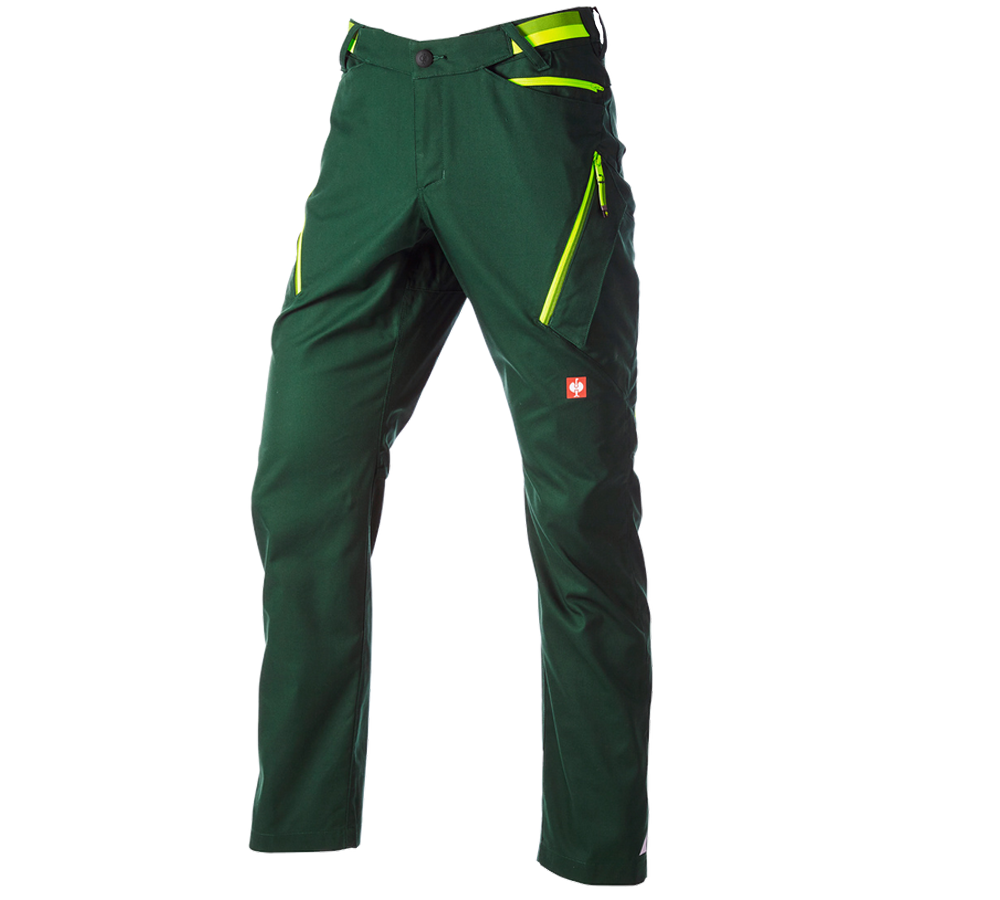Pracovní kalhoty: Kalhoty s více kapsami e.s.ambition + zelená/výstražná žlutá