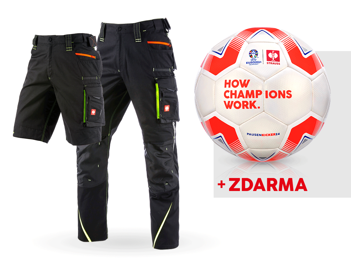Oděvy: SADA: Kalhoty e.s.motion 2020+šortky+fotbalový míč + černá/výstražná žlutá/výstražná oranžová