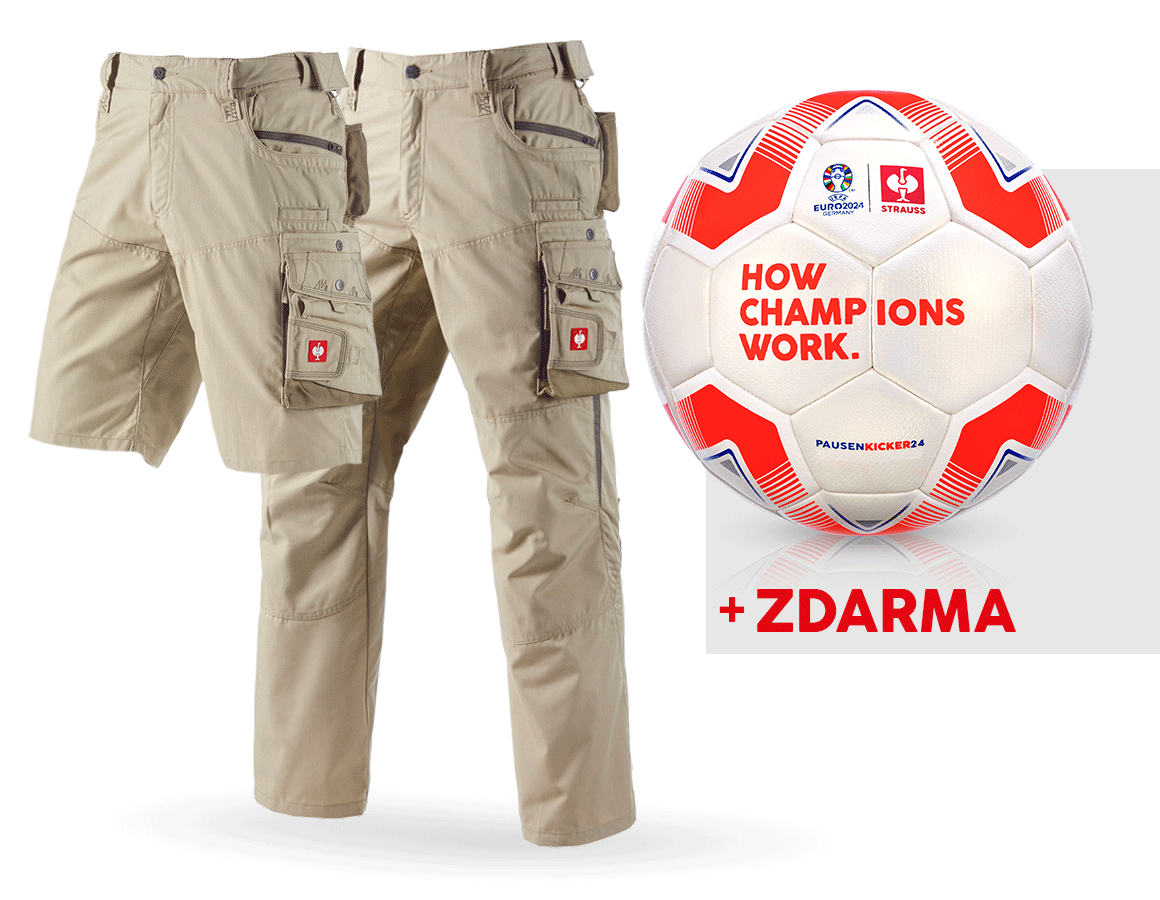 Oděvy: SADA: Kalhoty e.s.motion léto + šortky + fotbalový + písková/khaki/kámen