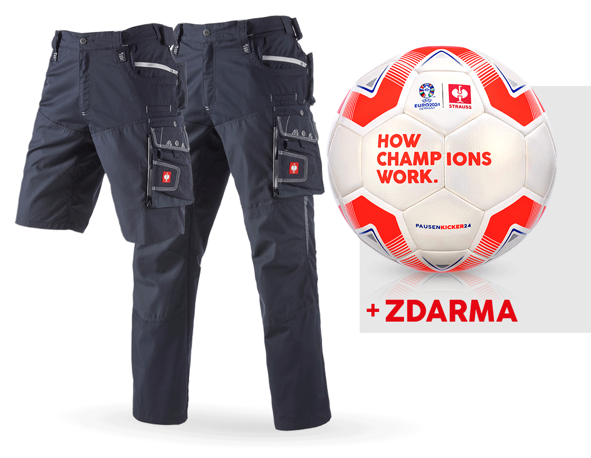 Oděvy: SADA: Kalhoty e.s.motion léto + šortky + fotbalový + safír/cement