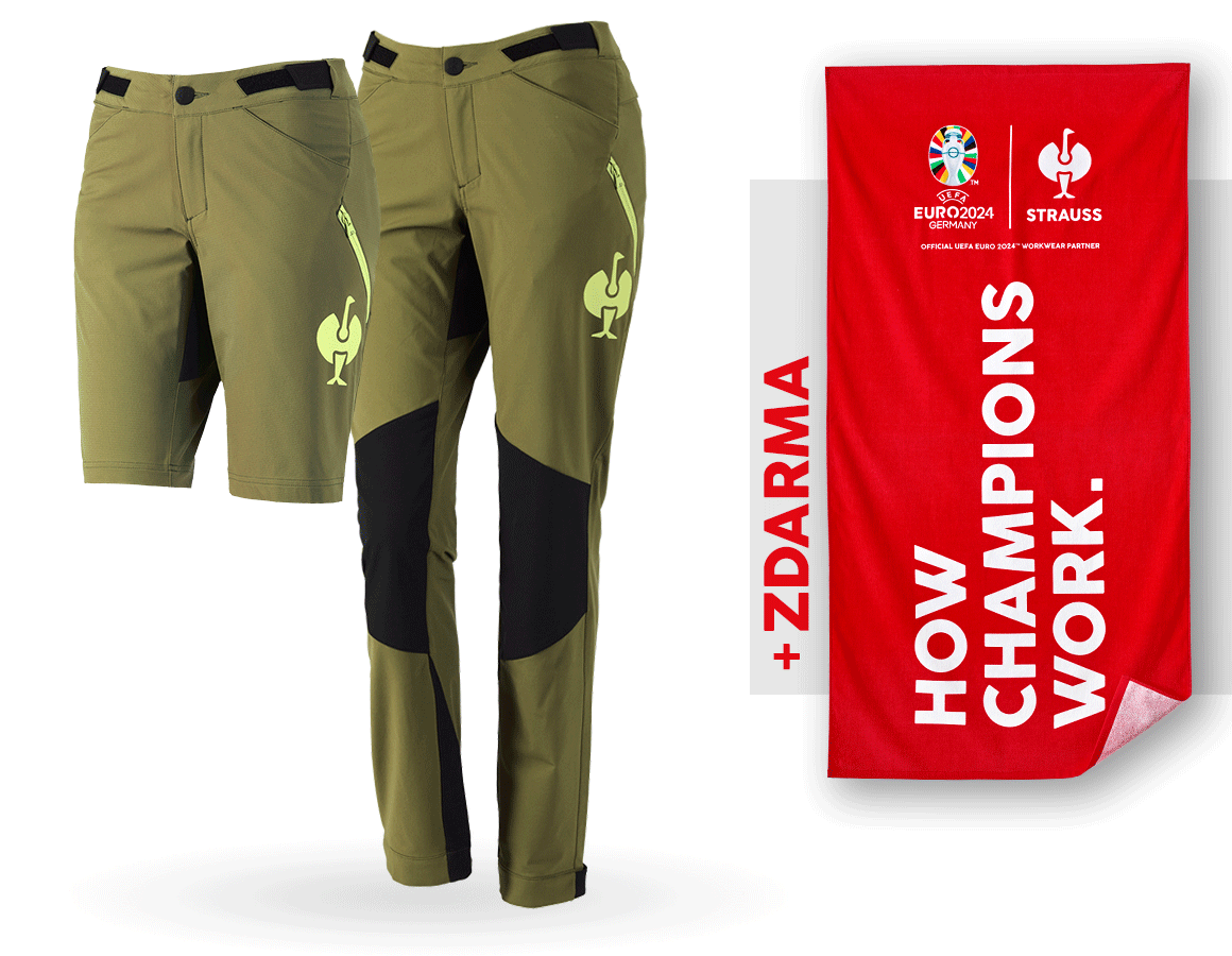 Oděvy: SADA: Funkční kalhoty e.s.trail,dám.+šortky+osuška + jalovcová zelená/citronově zelená