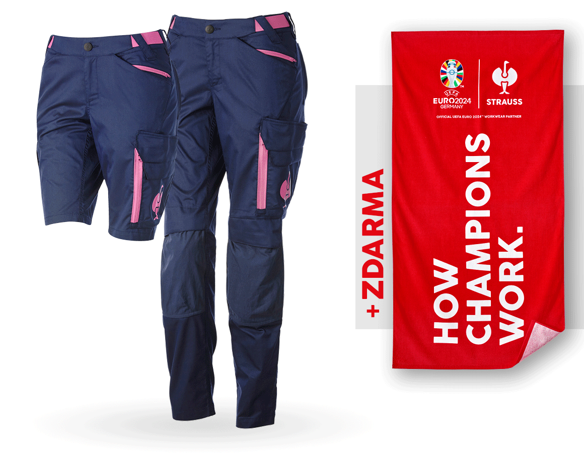 Oděvy: SADA: Kalhoty e.s.trail, dámské + šortky + osuška + hlubinněmodrá/tara pink