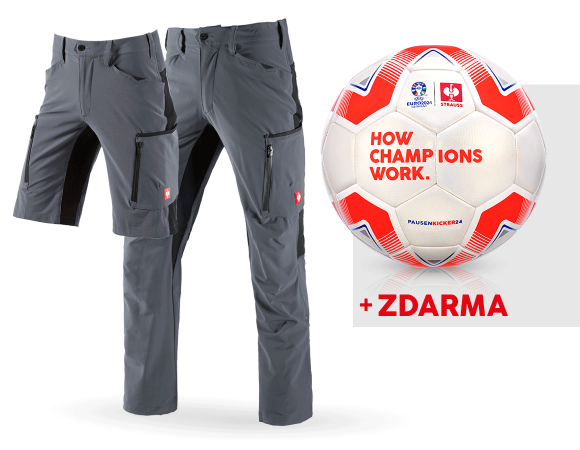 Oděvy: SADA: Cargo kalh. e.s.vision stretch+šortky+fotbal + šedá/černá