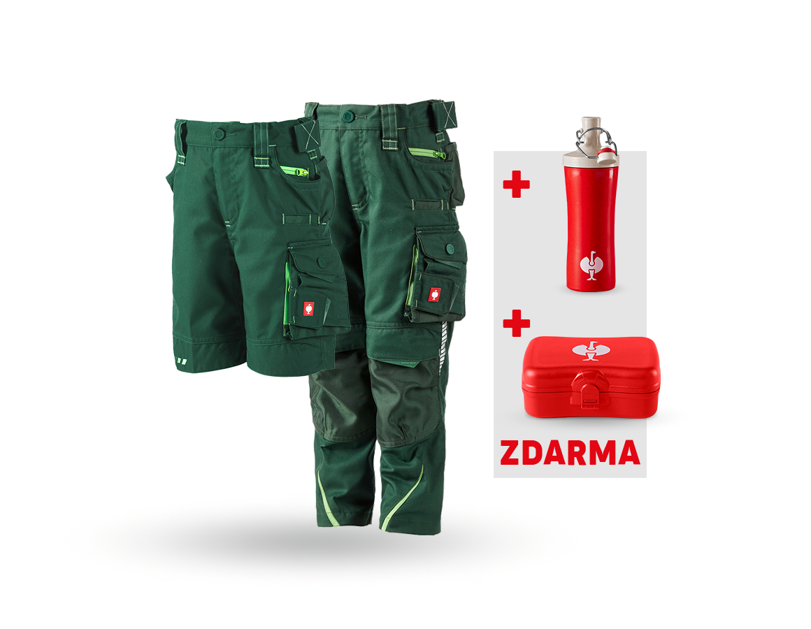 Oděvy: SADA: Dět.kalhoty e.s.motion+Šortky+Krabička+Láhev + zelená/mořská zelená