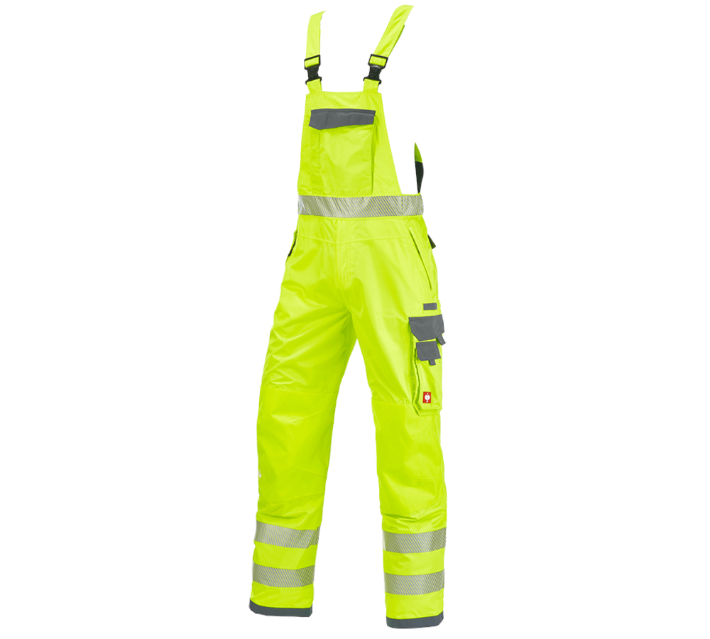 Pracovní kalhoty: Výstražné funkční kalhoty s laclem e.s.prestige + výstražná žlutá/šedá