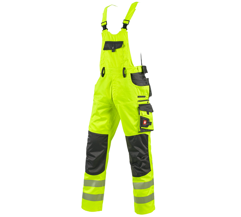 Pracovní kalhoty: Kalhoty s laclem a výstražnými prvky e.s.motion + výstražná žlutá/antracit