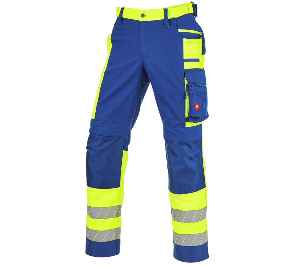 Oděvy: Výstražné kalhoty do pasu e.s.motion 24/7 + modrá chrpa/výstražná žlutá