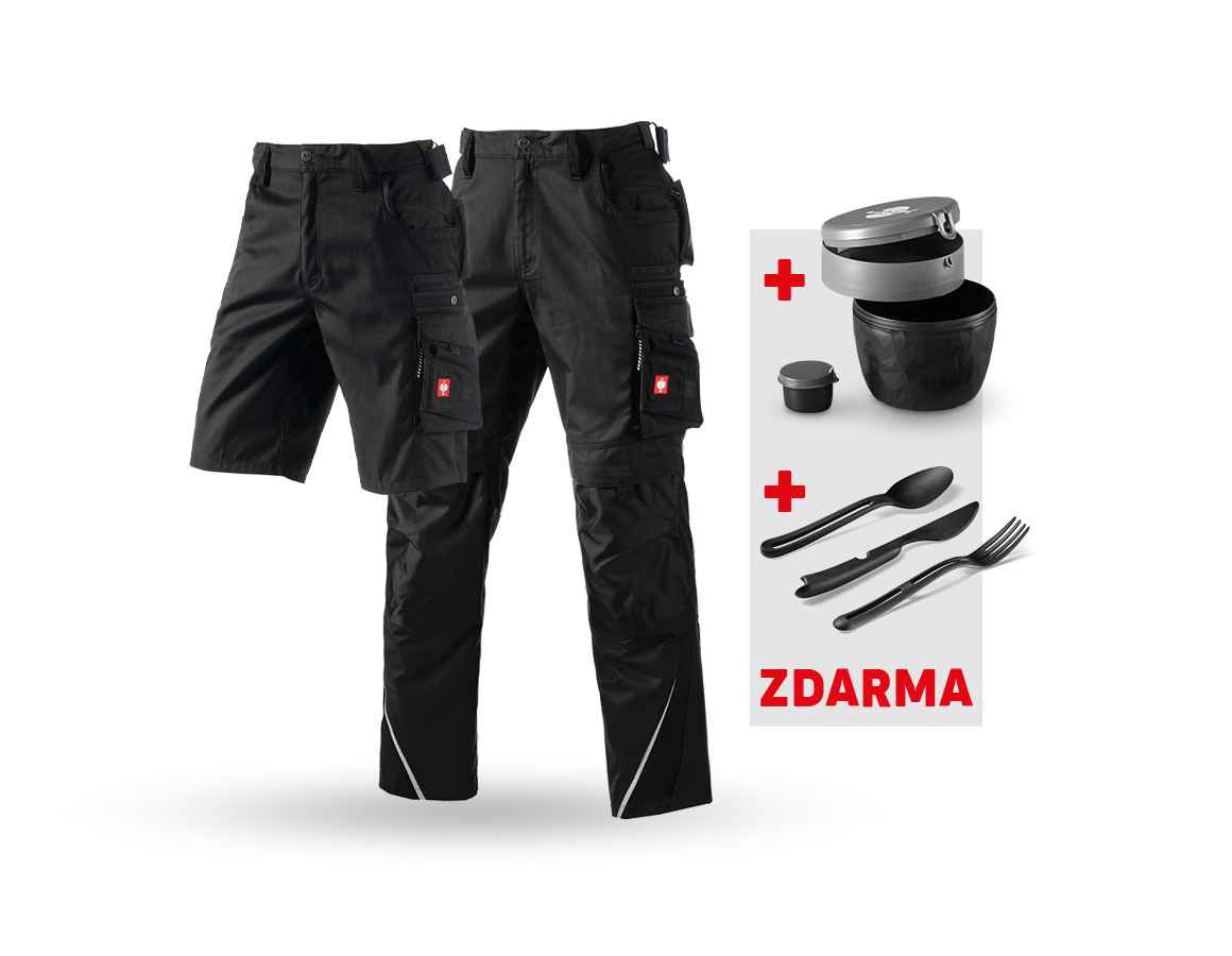 Oděvy: SADA:Kalhoty + Šortky e.s.motion + Krabička+Příbor + černá