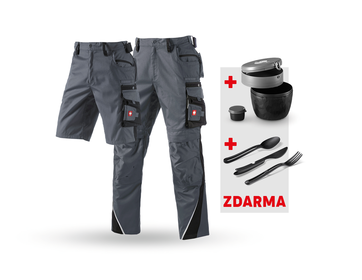 Oděvy: SADA:Kalhoty + Šortky e.s.motion + Krabička+Příbor + šedá/černá