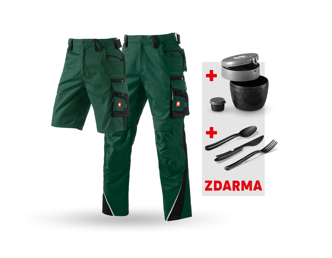 Oděvy: SADA:Kalhoty + Šortky e.s.motion + Krabička+Příbor + zelená/černá